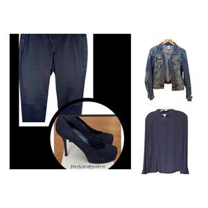 St John Womens Blue Leather Pull On Elastic Waistband Pants Leggings Size 10